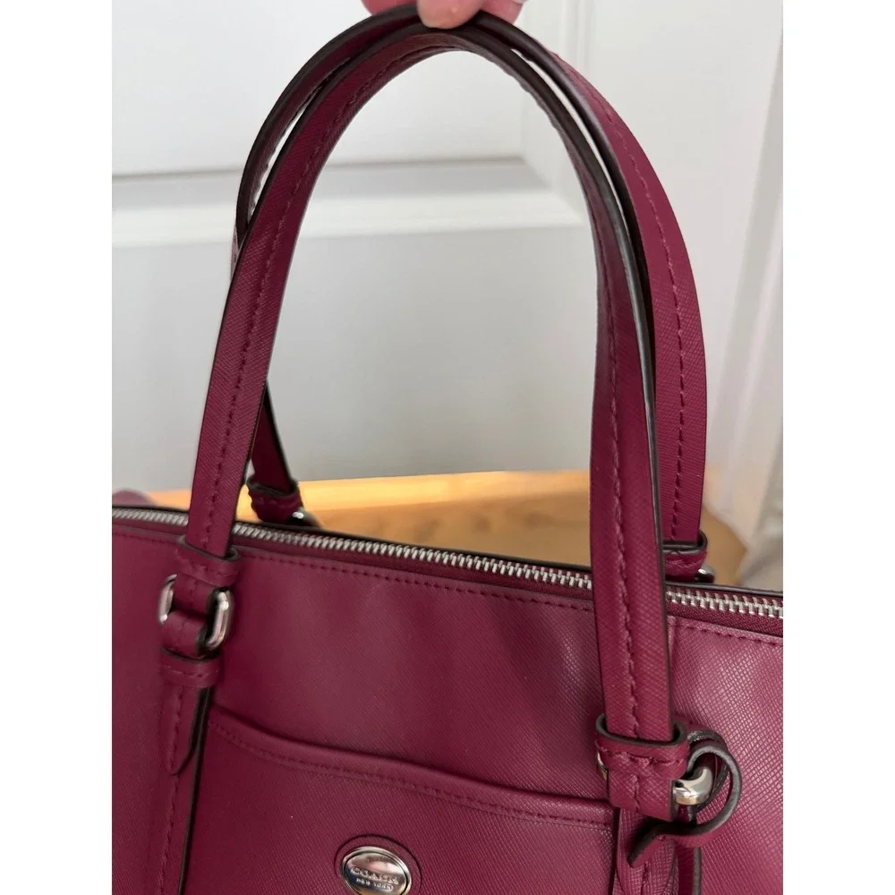 Coach Nancy Peyton Satchel Handbag Saffiano Professional Leather Berry Pink Chic